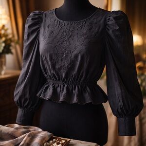 MOTHER Black Embroidered Blouse